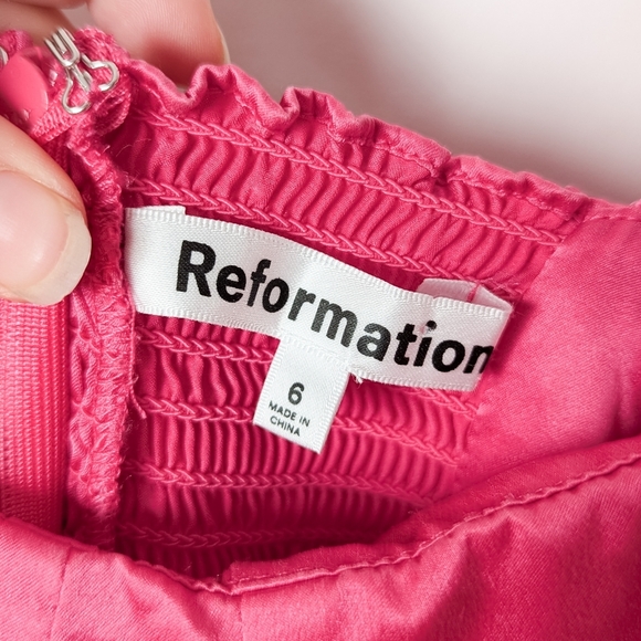 REFORMATION Marguerite Silk Dress Midi Slit Flambe Pink 6 - Picture 4 of 12